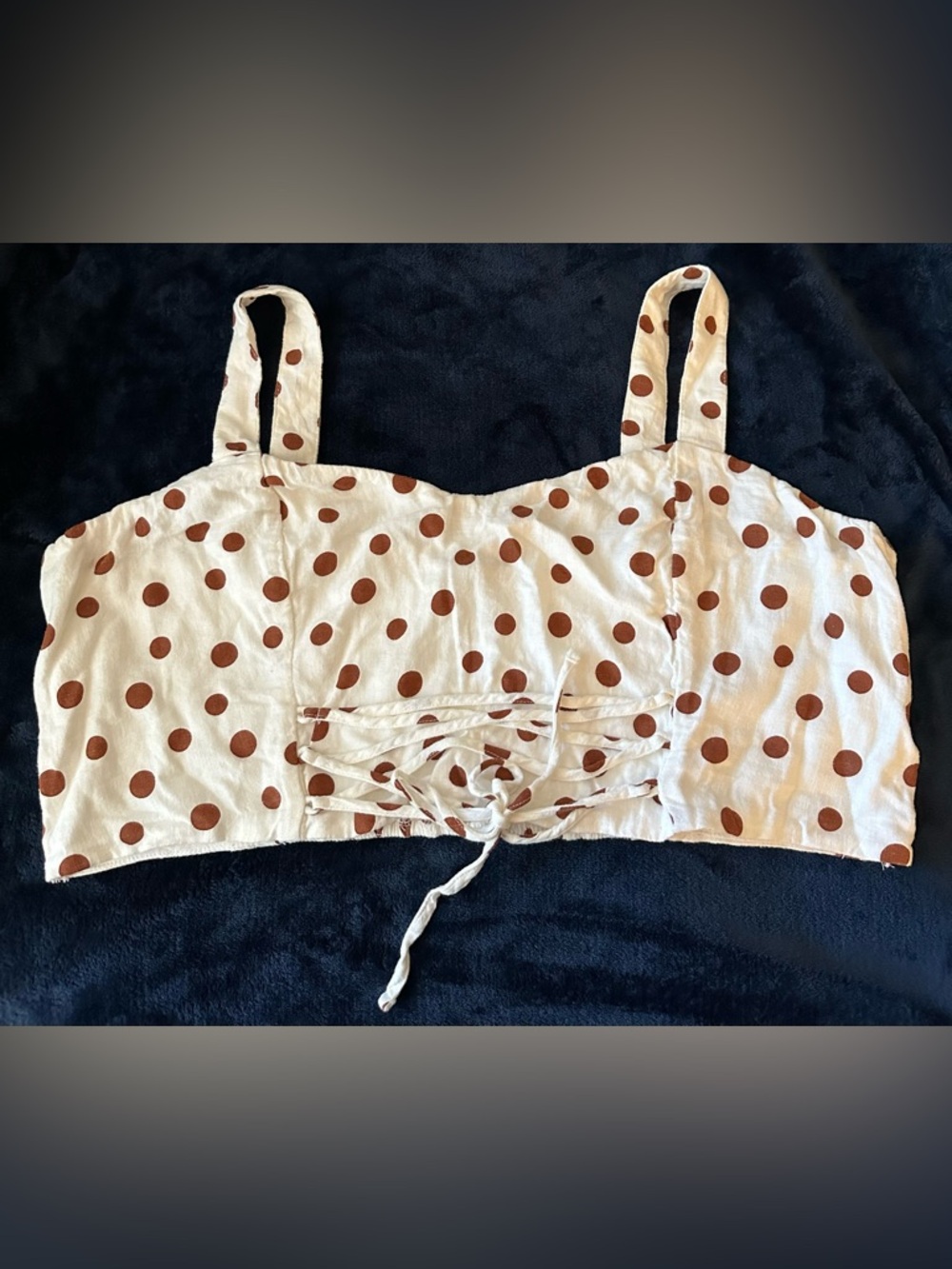 Abercrombie & Fitch Cream Crop Top with Brown Polka Dots